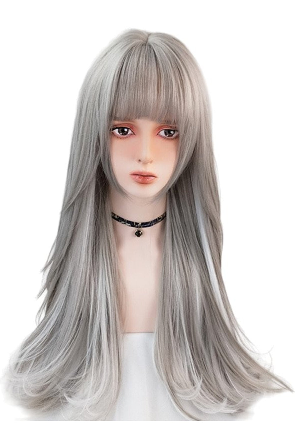 Gray Highlight Long Wig - Wigs