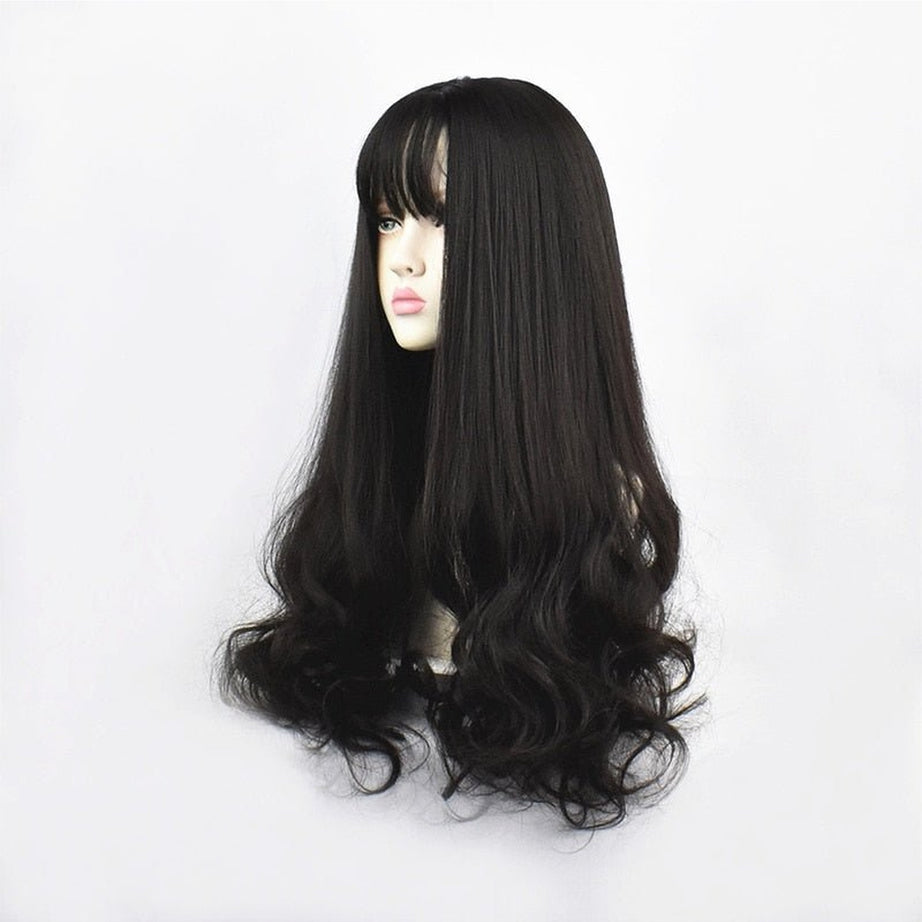 Kawaii Green Black Curly Wig Jet-black 24inches 1 PC Shoptery
