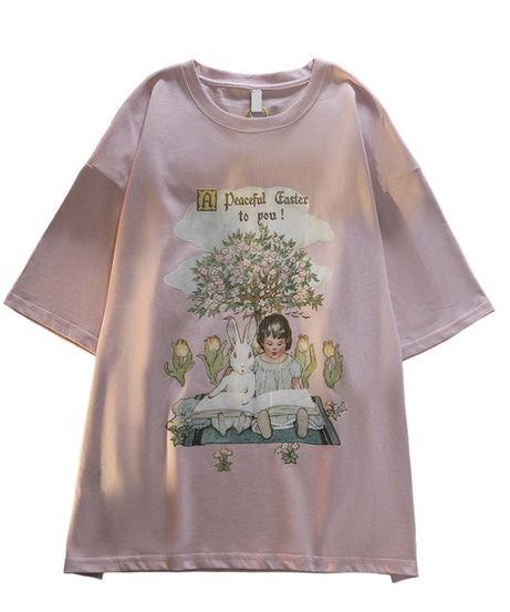 Green Pink Tops Rabbit T-shirt - Crop Tops