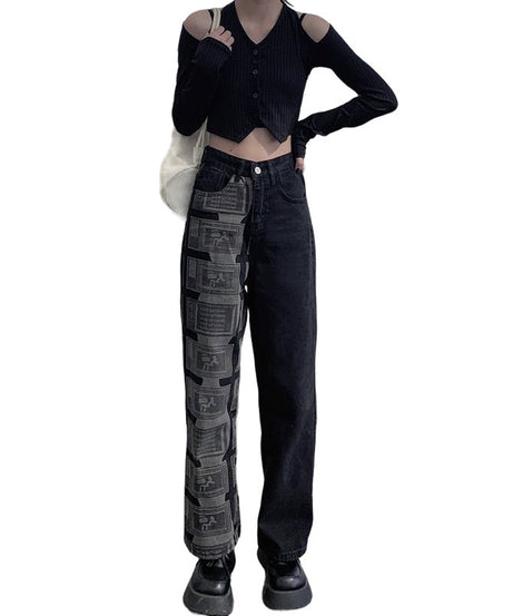 Grunge Black High Waist Jeans - Jeans