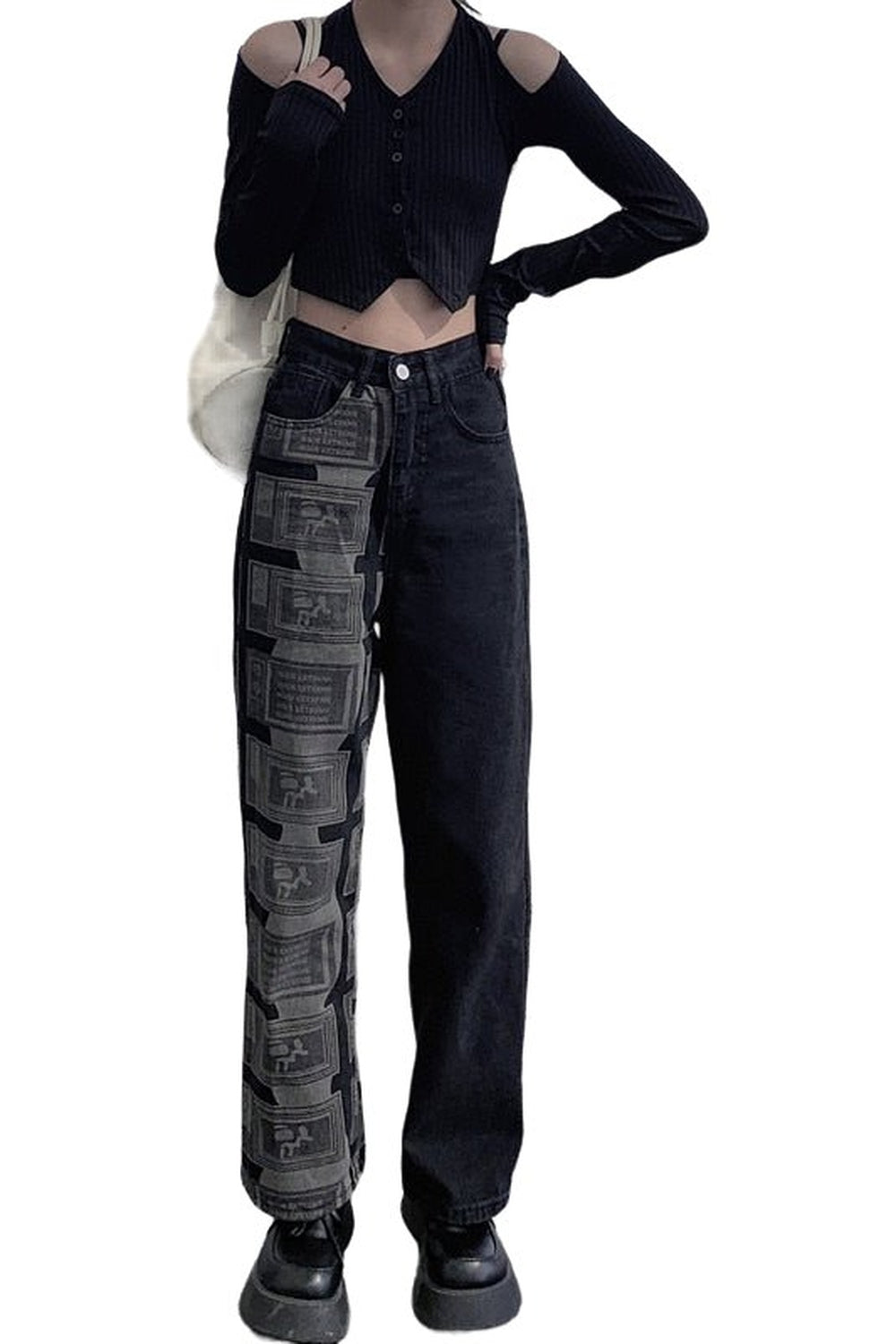 Grunge Black High Waist Jeans - Jeans