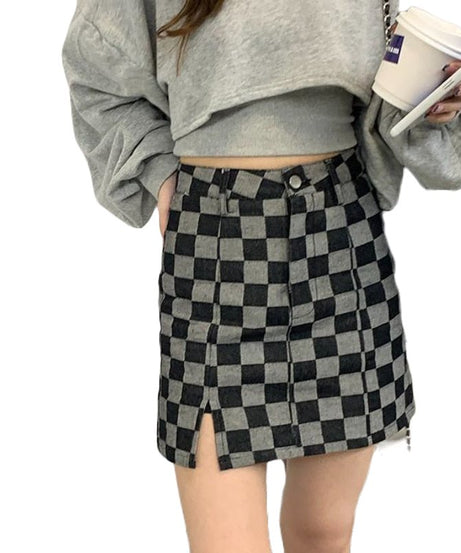 Grunge Checkered Mini Skirt - Skirts