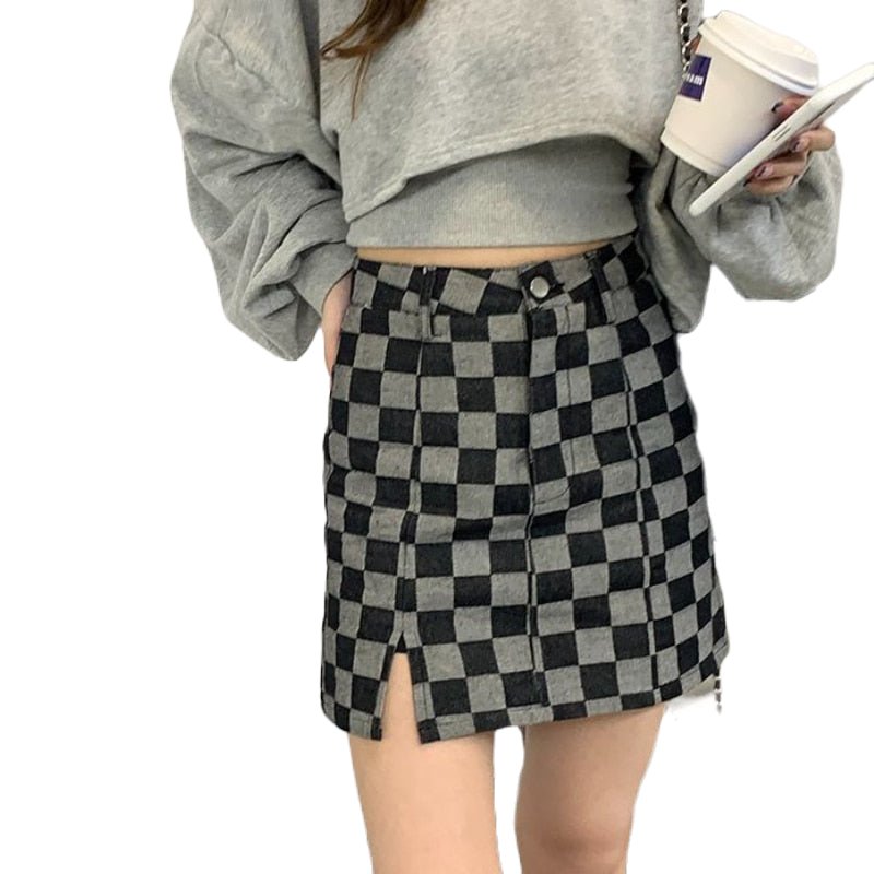Grunge Checkered Mini Skirt - Skirts