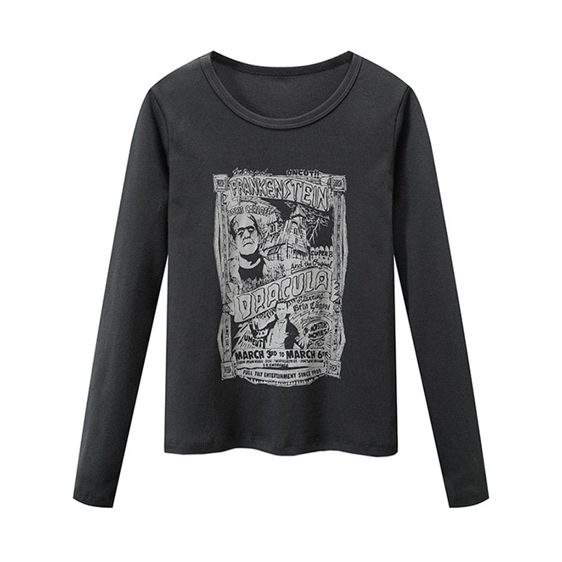 Grunge Cotton Long Sleeve T-shirt - T-shirts
