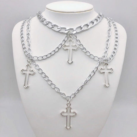Grunge Necklace With Four Crosses - Necklaces