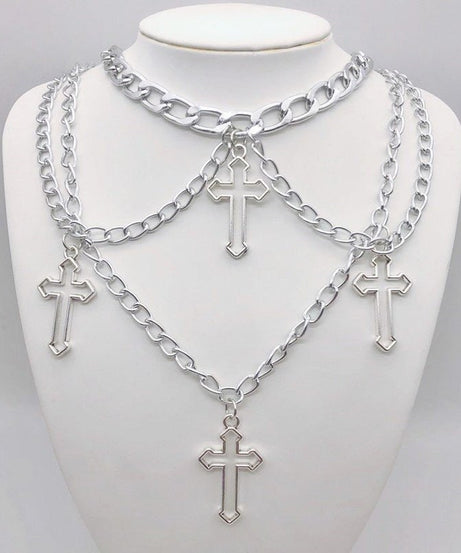 Grunge Necklace With Four Crosses - Necklaces