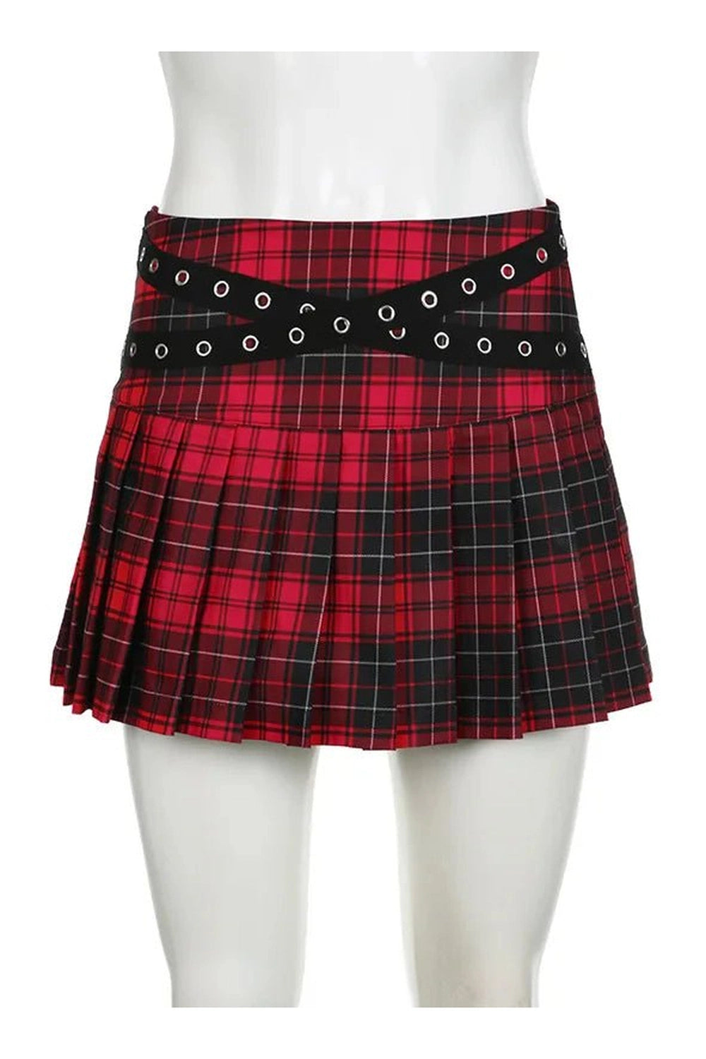 Grunge Plaid Eyelet Strap Mini Skirt -