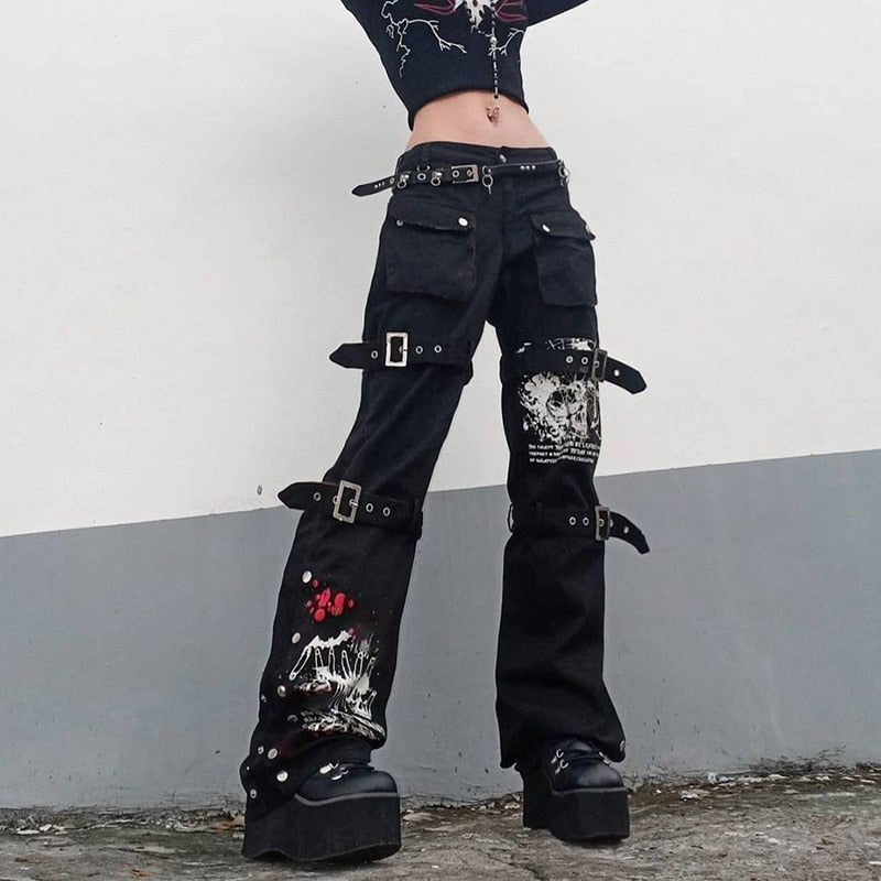 Grunge & Punk Skull Print Pants - Pants