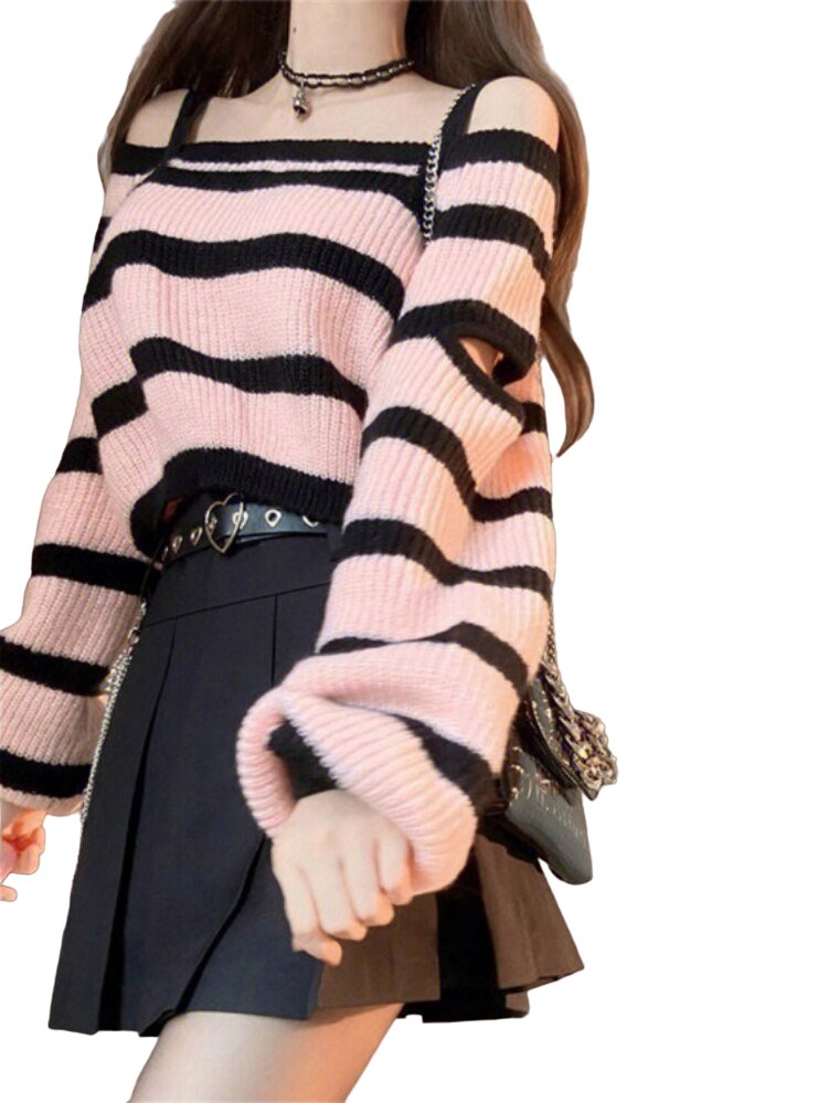 Grunge Stripe Knit Sweater - Sweaters