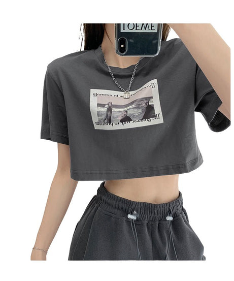 Grunge Style Cotton Crop Top - Crop Tops