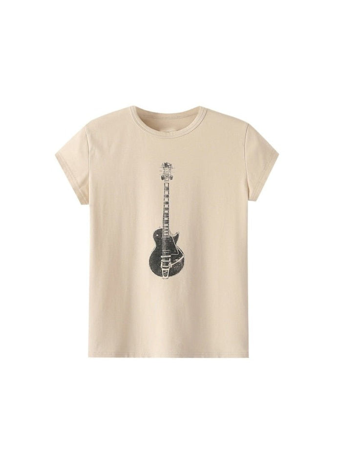 Guitar Print Casual T-shirt - T-shirts