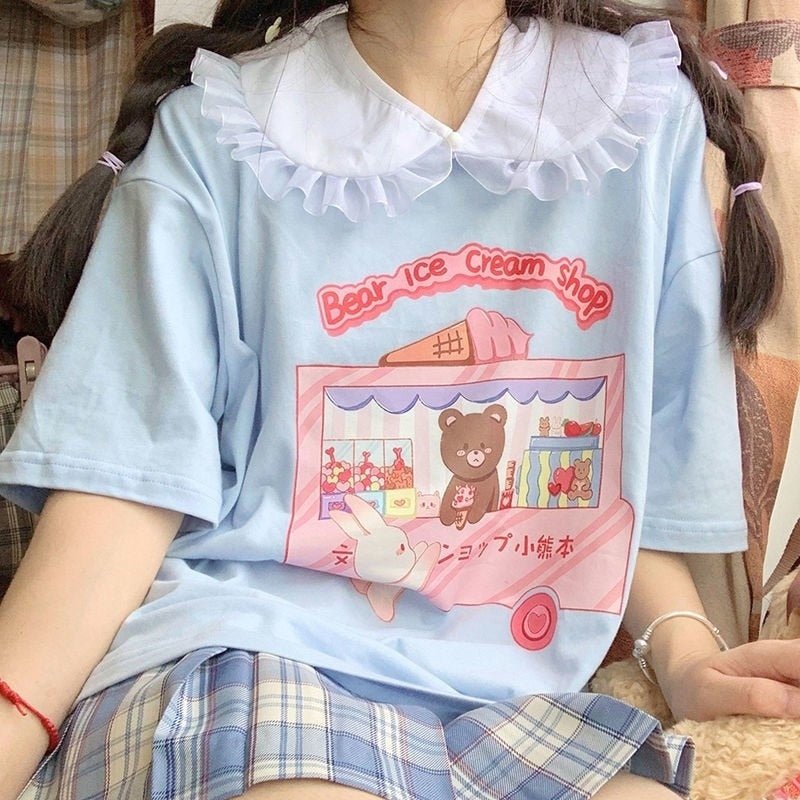 Harajuku Cute Bear Ice Cream T-shirt - T-shirts