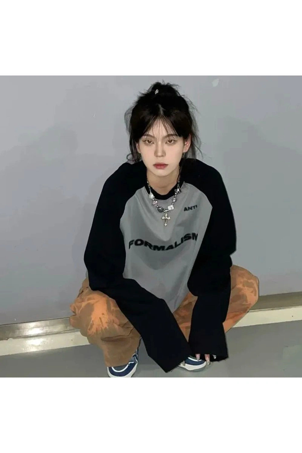 Acubi Letter Print Oversize Sweatshirt Grey Shoptery