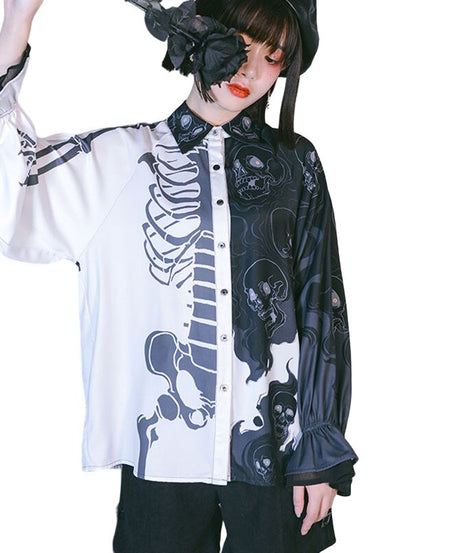 Harajuku Skull Print Shirt - Shirts