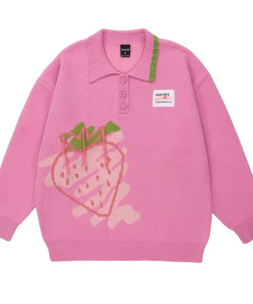 Harajuku Strawberry Knit Sweater - Sweaters