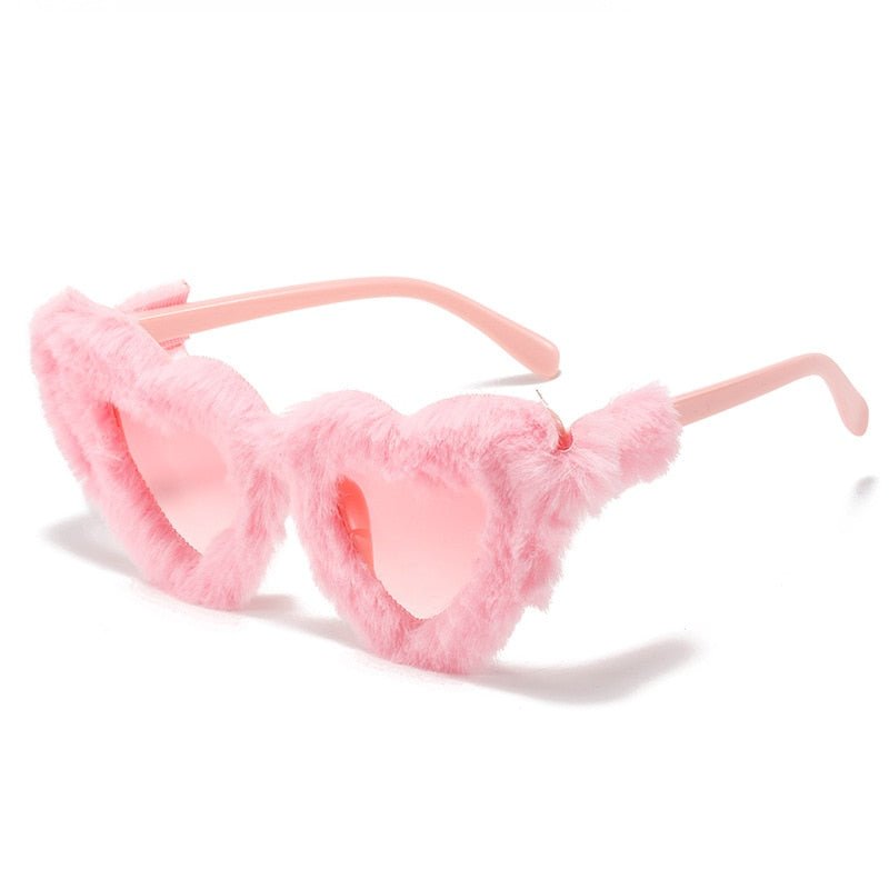 Heart-Shaped Plush Sunglasses - Sunglasses