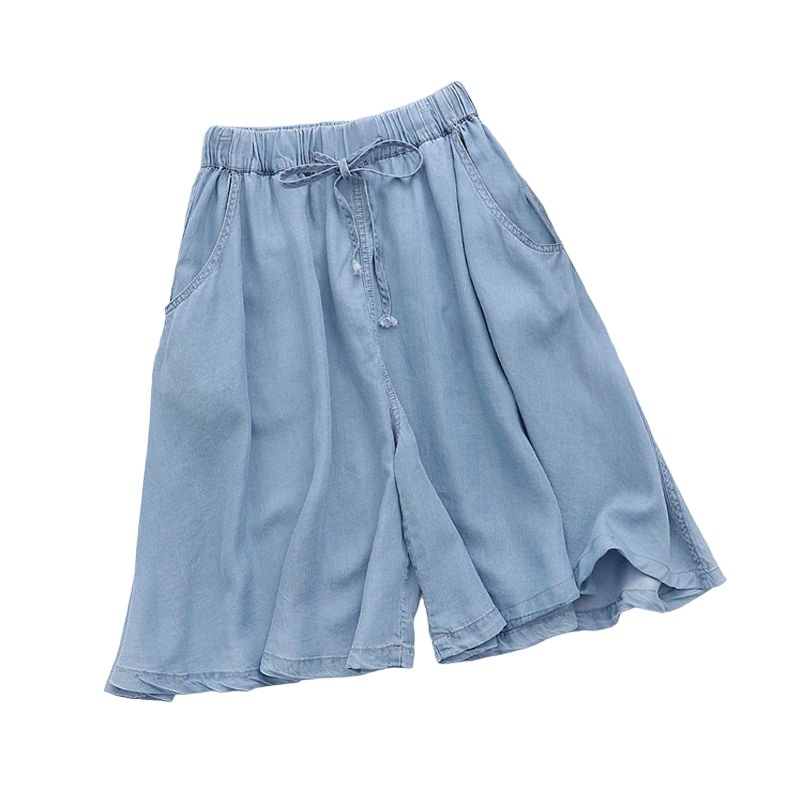 High Waist Blue Shorts - Shorts