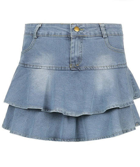 High Waist Denim Skirt Shorts - Skirts