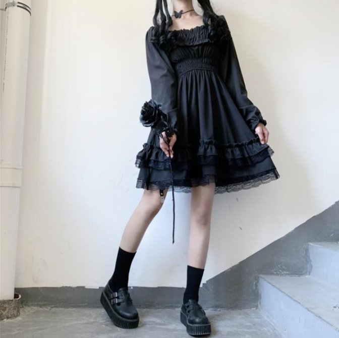 High Waist Gothic Dress - Dresses