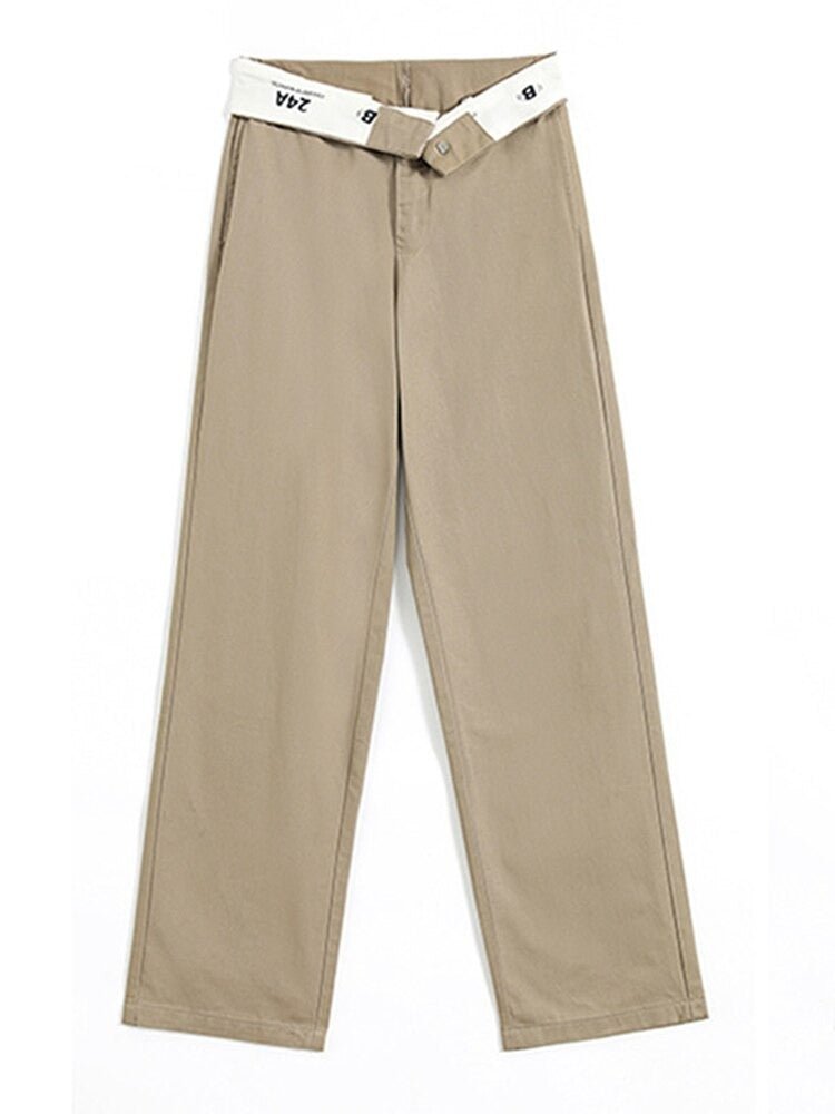 High Waist Pants Pockets Loose High Street - Pants