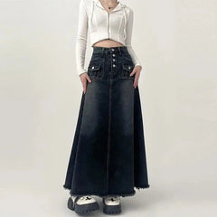 Y2k High-Waisted Cargo Denim Midi Skirt retro grey Shoptery