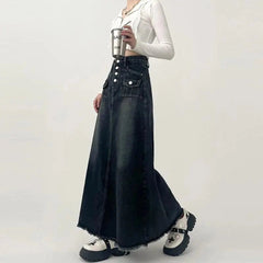 Y2k High-Waisted Cargo Denim Midi Skirt Shoptery