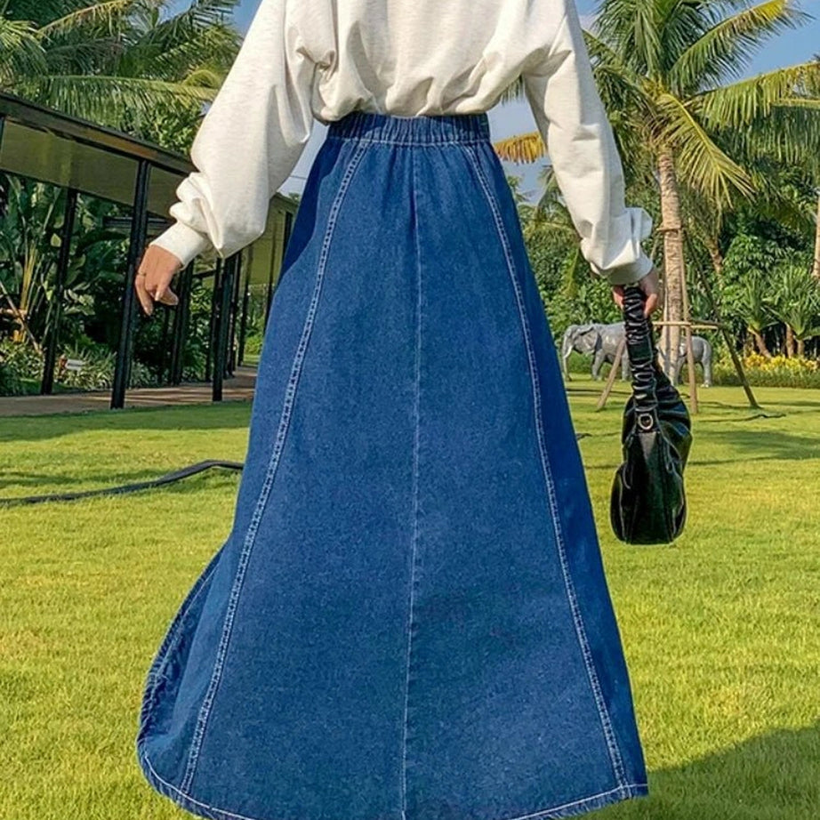 Retro High Waisted Jean Splicing Skirt Shoptery