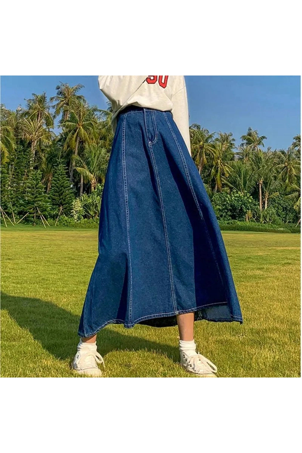 Retro High Waisted Jean Splicing Skirt blue Shoptery