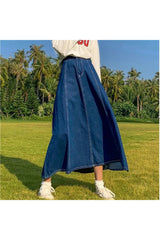 Retro High Waisted Jean Splicing Skirt blue Shoptery