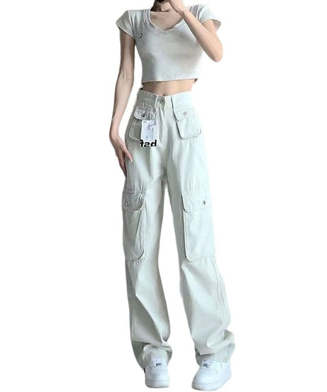 High Waisted Korean Cargo Pants - Pants
