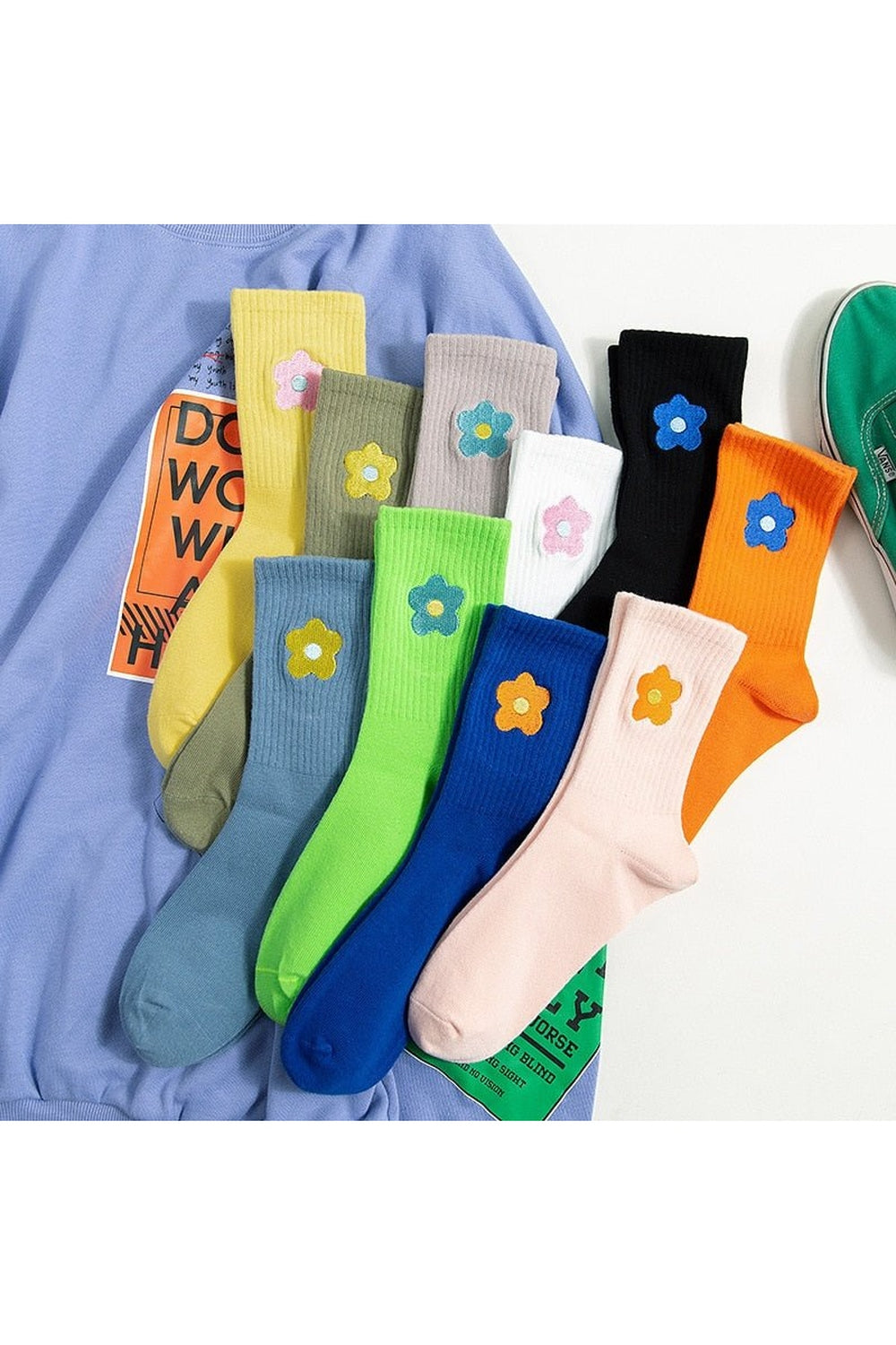 Indie Aesthetic Flower Embroider Cute Socks - Socks