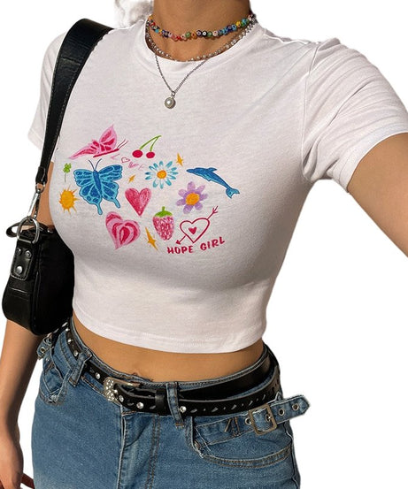 Indie Graphic Crop Top - Crop Tops