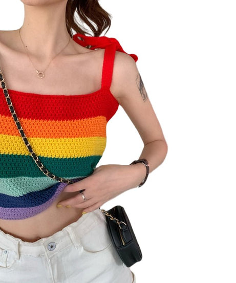 Indie Rainbow Stripe Crop Top - Crop Tops