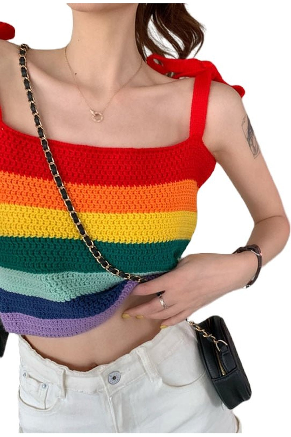 Indie Rainbow Stripe Crop Top - Crop Tops