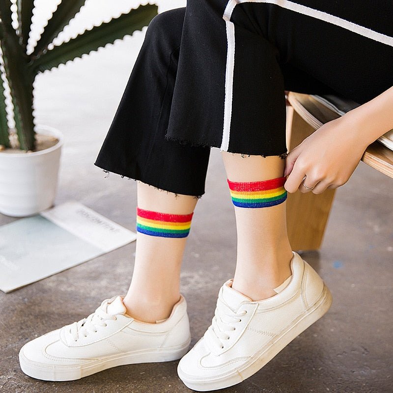 Indie Rainbow Striped transparent socks - Socks
