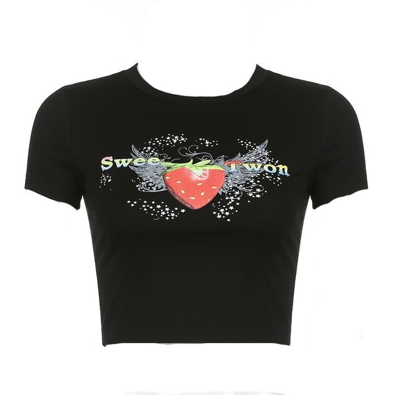 Indie Strawberry Graphic Crop Top - Crop Tops