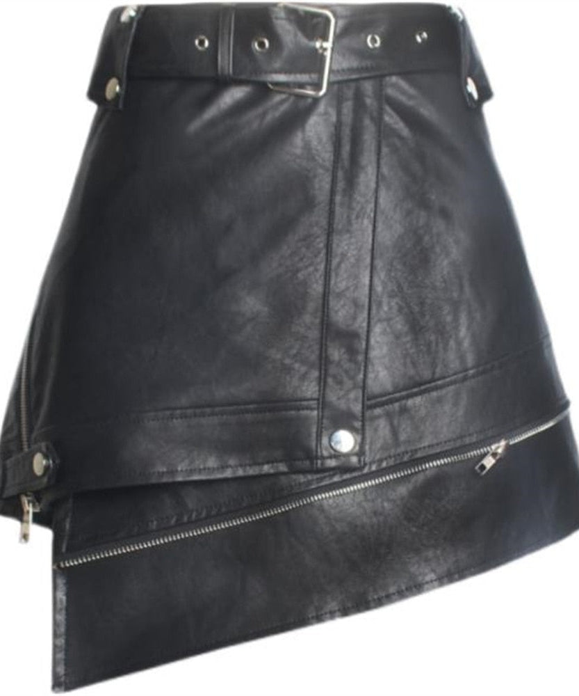 Irregular Leather A-line Skirt - Skirts