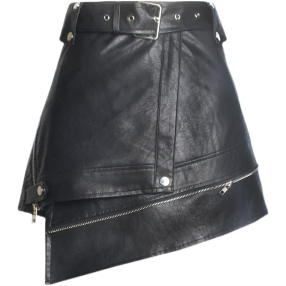 Irregular Leather A-line Skirt - Skirts