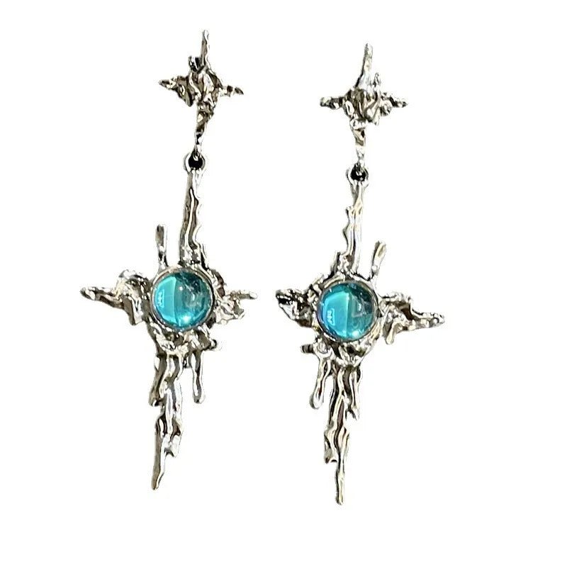 Irregular Moonstone Cross Earrings -