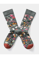 Jacquard Breathable Combed Cotton Socks Cedar Flowers One Size Shoptery