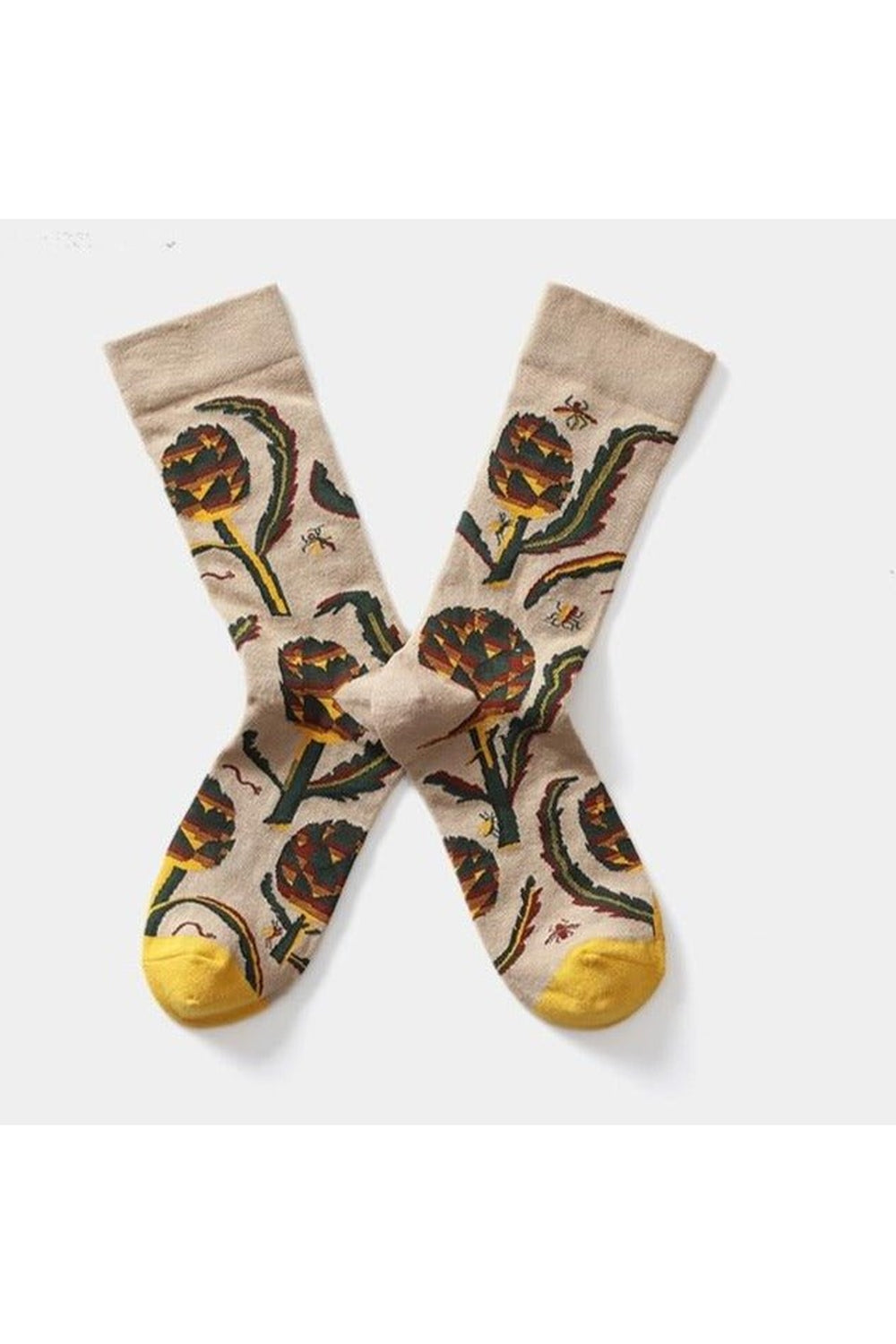 Jacquard Breathable Combed Cotton Socks Fresh Thistle Flower One Size Shoptery