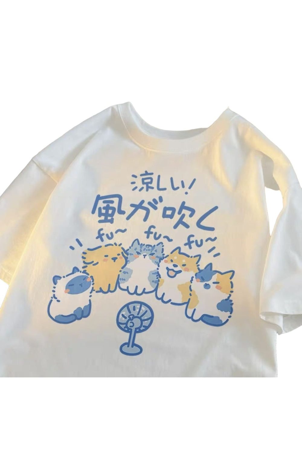 Japanese Cat & Dog Print Cotton T-Shirt - T-shirts