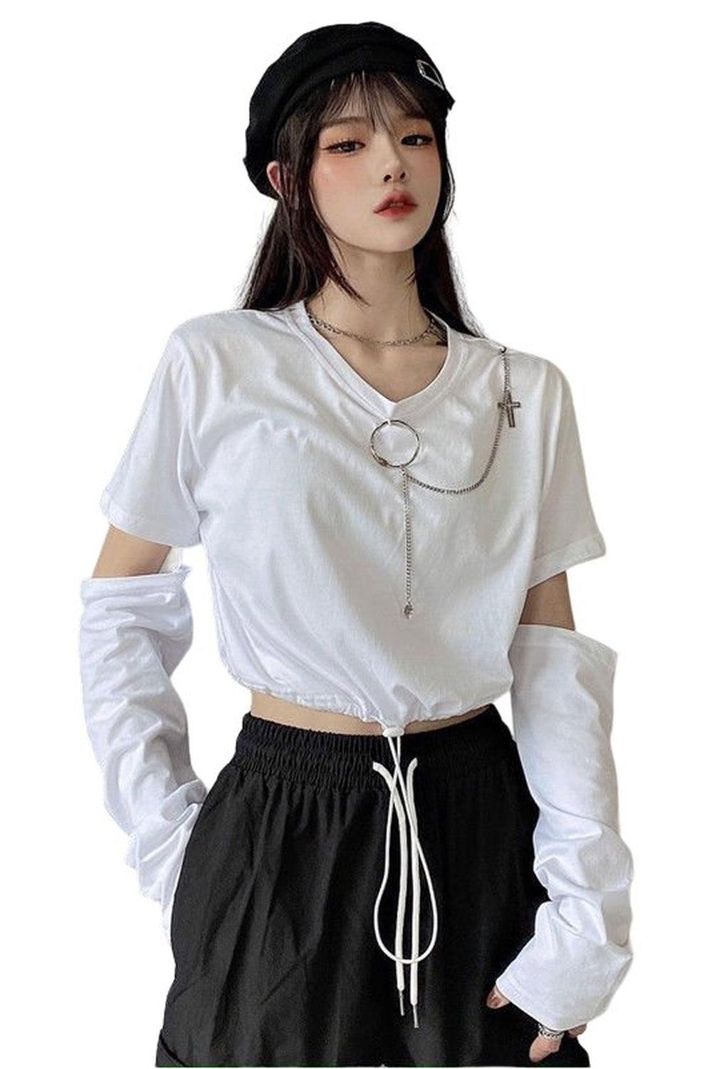 Japanese Style T-shirt With Chain - T-shirts