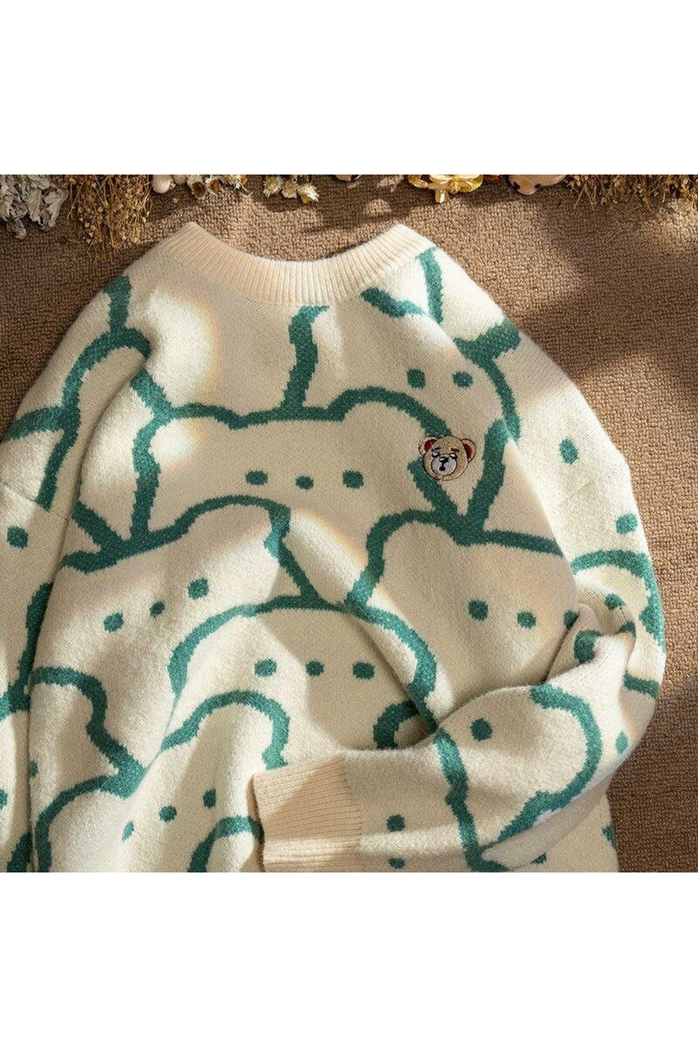 Fall Kawaii Bear Knit Sweater Green Shoptery