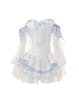 Kawaii Blue Bow Mini Dress Set -