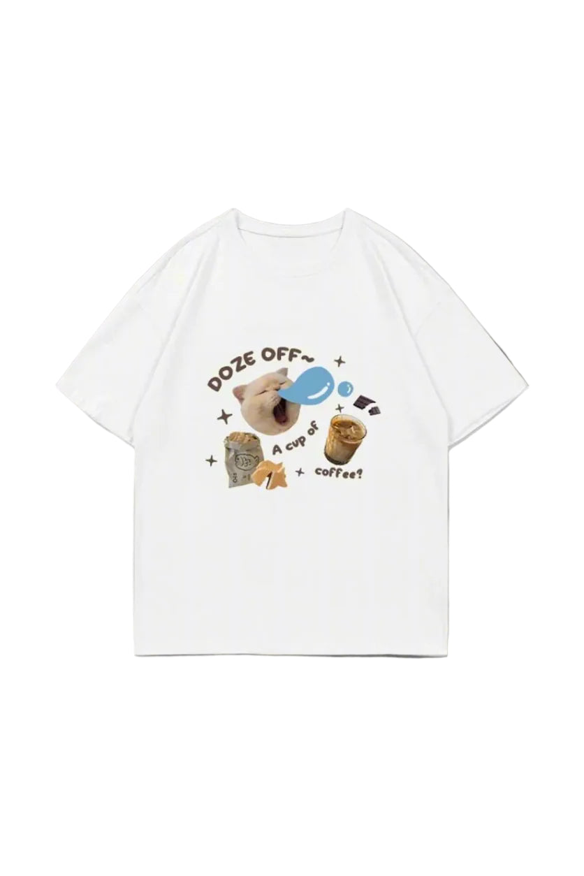 Kawaii Cat Oversized T-shirt WHITE Shoptery