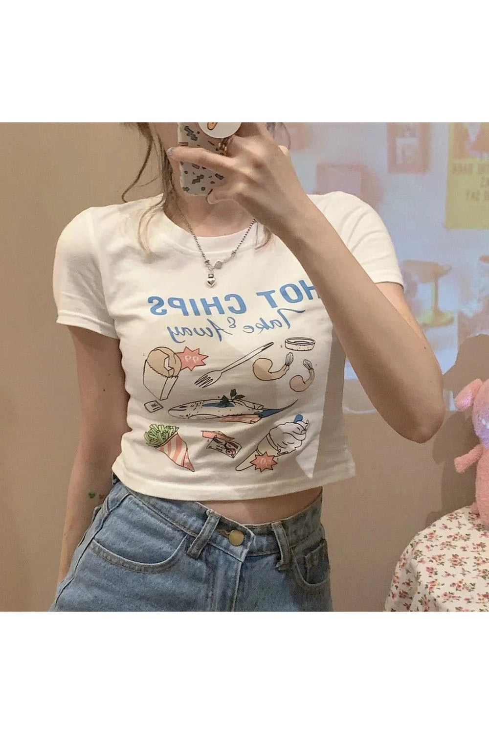 Kawaii Food Print Crop T-shirt -