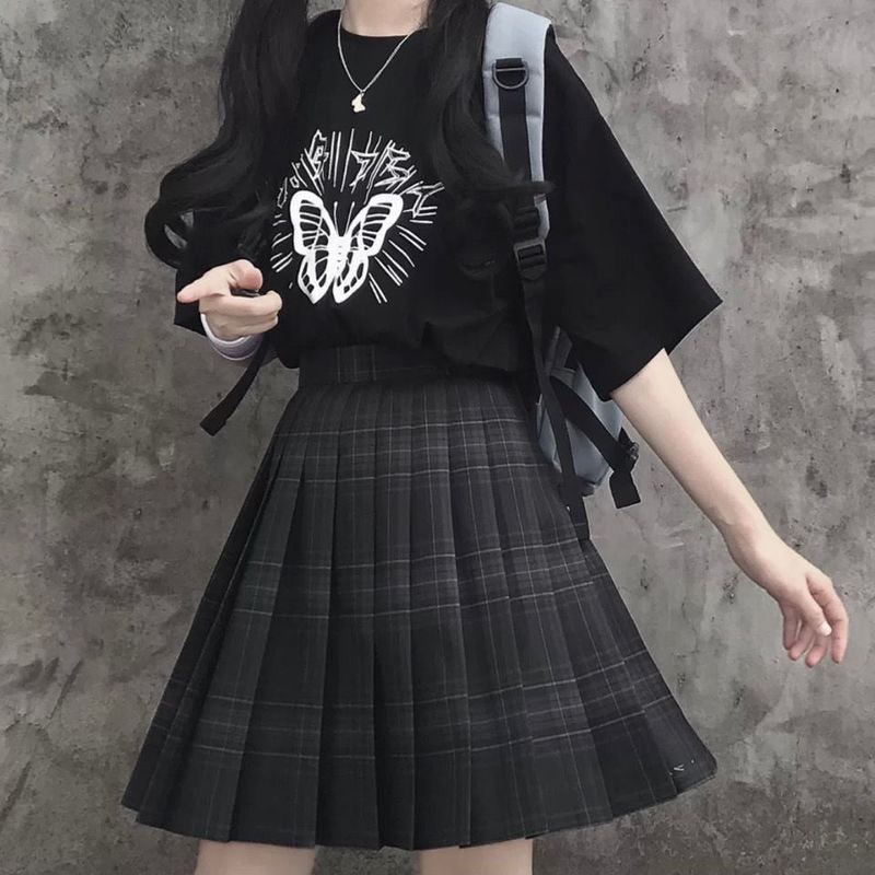 Kawaii Goth Mini Plaid Skirt - Skirts