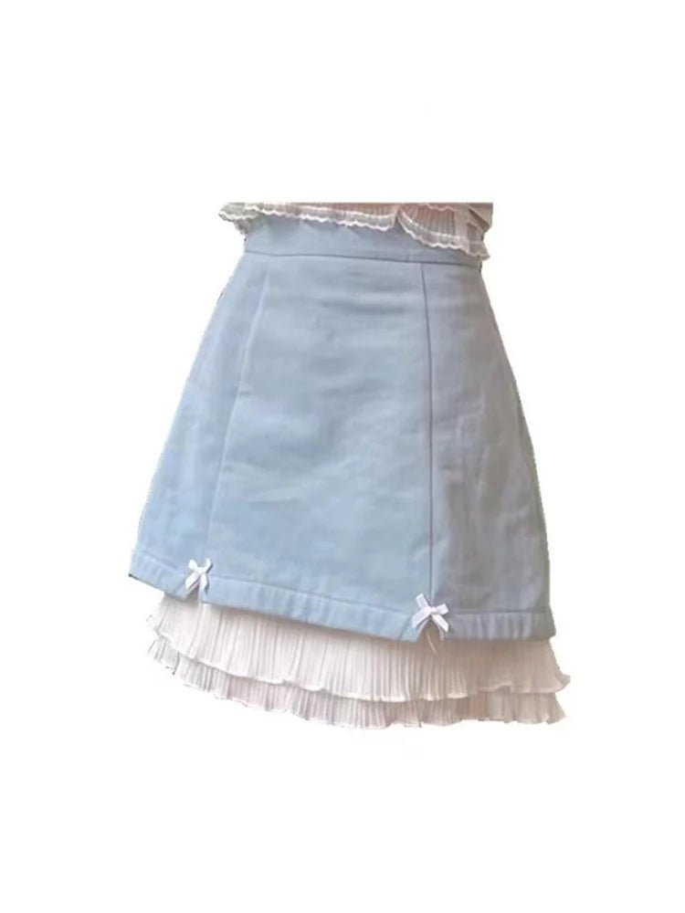 Kawaii Lace Patchwork Denim Skirt -