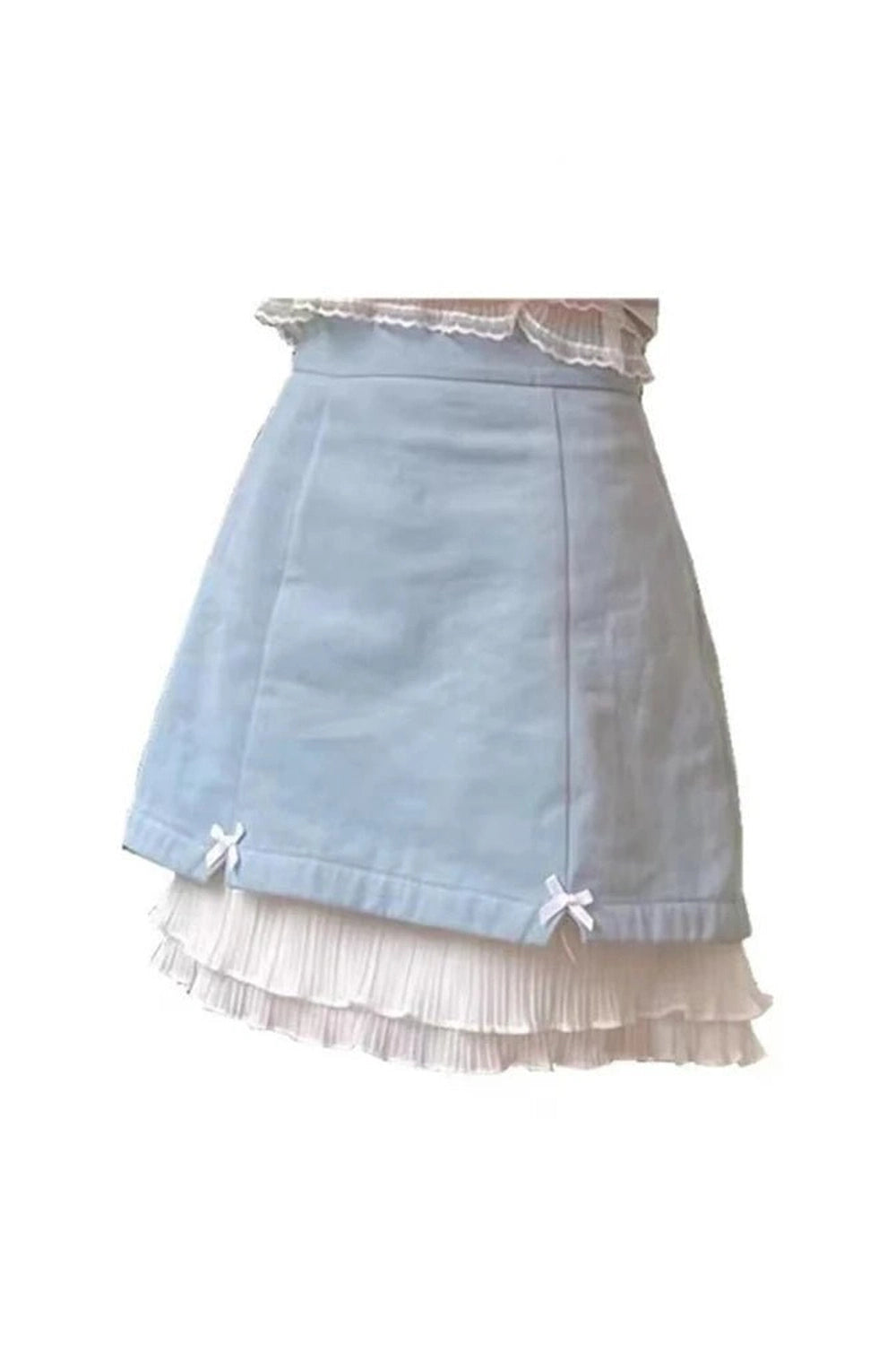 Kawaii Lace Patchwork Denim Skirt -